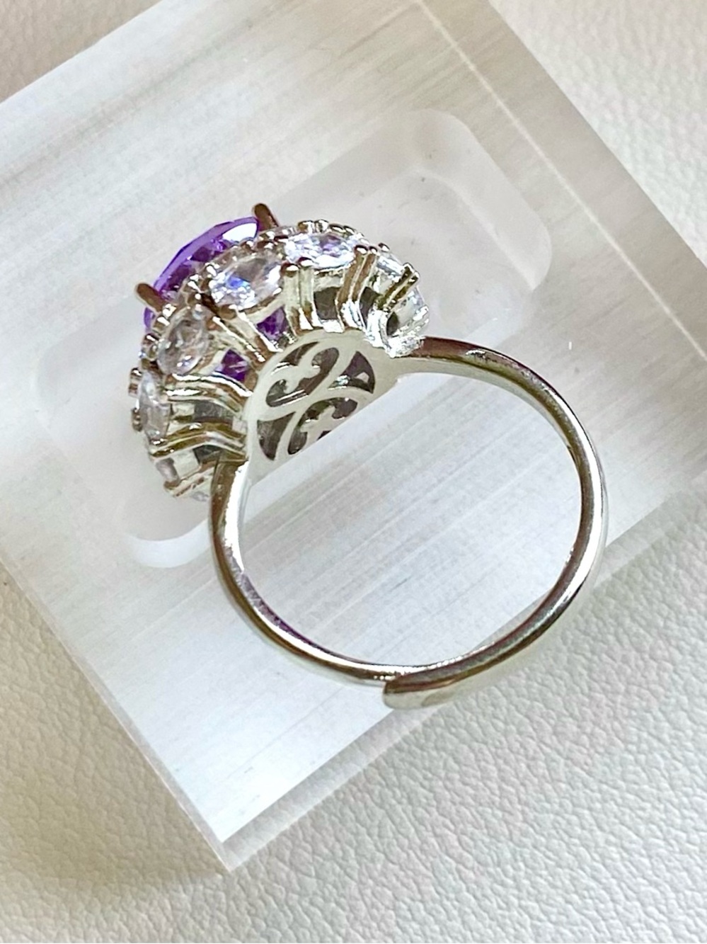 Elegant Purple Halo Ring with Clear Accents - Picture 3 of 6